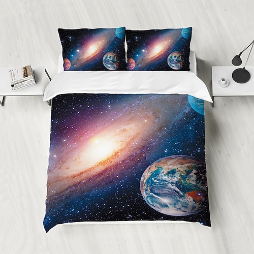 Galaxie Sternenhimmel Planet 3-teiliges Daunenbettbezug-Set für Hotelschlafzimmer Gästezimmer Gästezimmer Bettwäsche komfortables Set Image