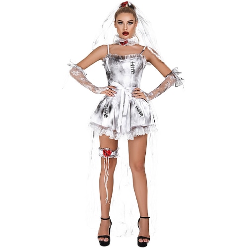 Zombie Gespenstische Braut Karneval Cosplay Kostüm Partykostüm Maskerade Outfits Erwachsene Damen Maskerade Leistung Party Halloween Einfaches Karnevalskostüm Verkleiden Image
