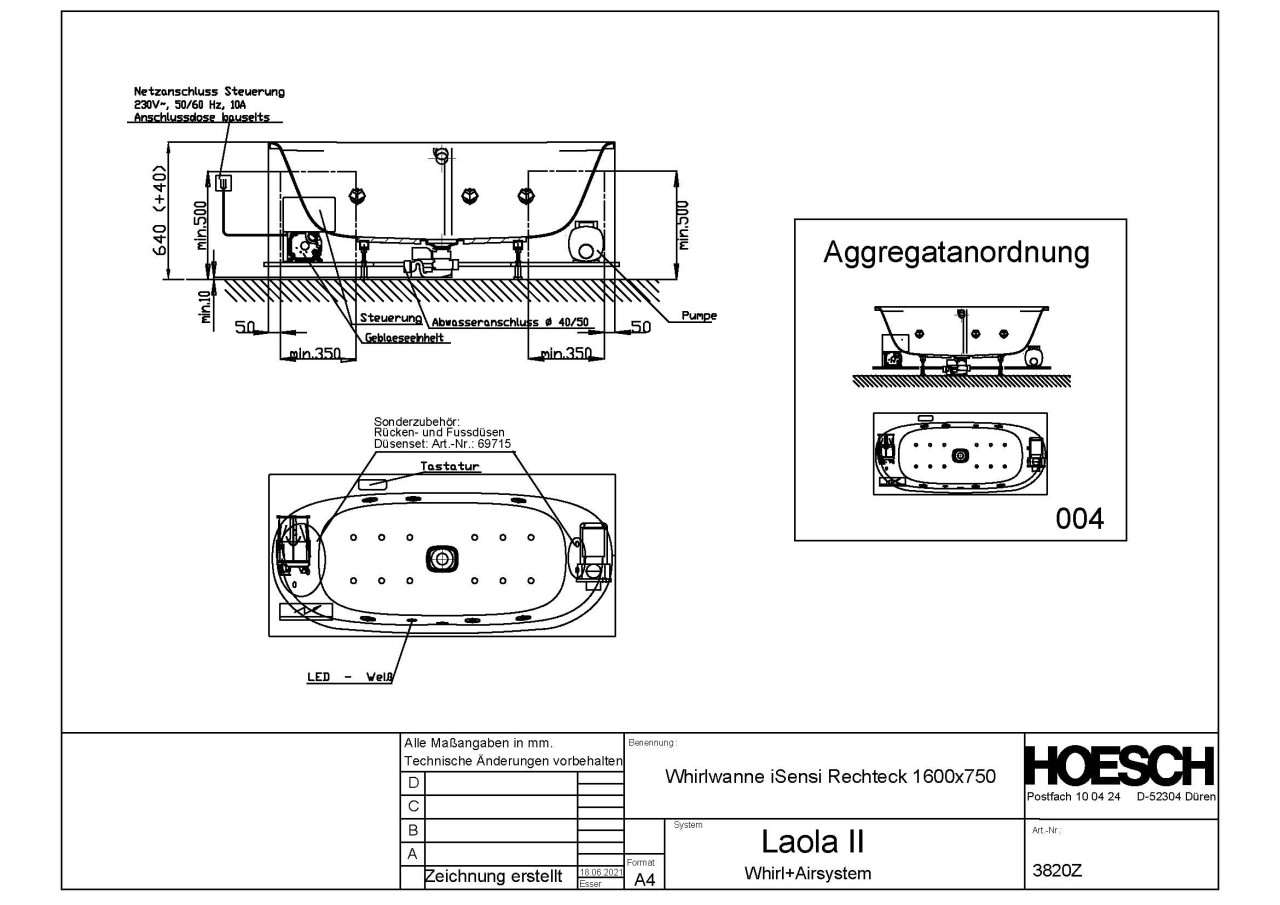 Hoesch Whirlpool iSensi Rechteck 1600x750 Laola II, Weiß/verchromt/Motor re/li, 3820Z.010305004 3820Z.010305004 Image