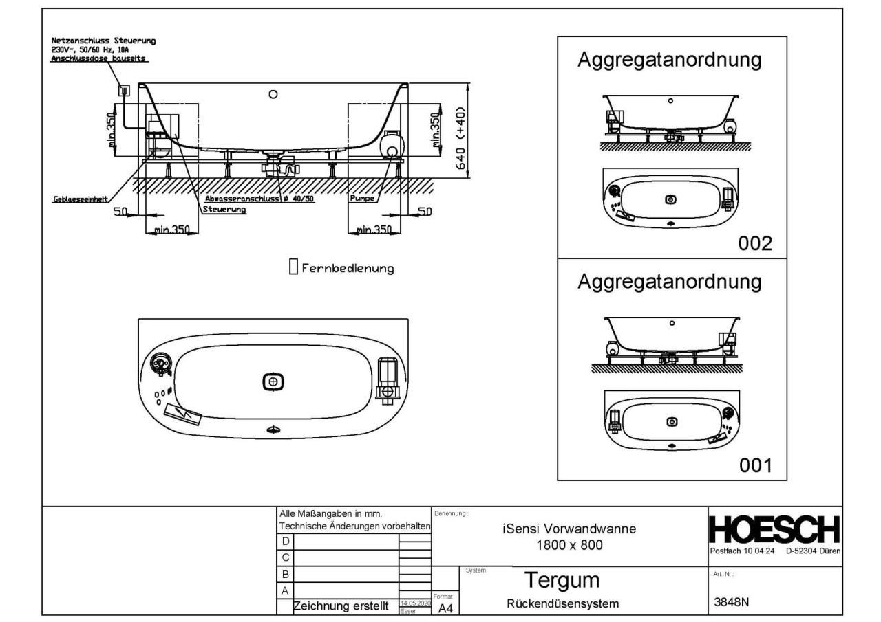 Hoesch Whirlpool iSensi Vorwand 1800x800&Tergum Weiß/verchromt/Motor li., 3848N.010305002 3848N.010305002 Image