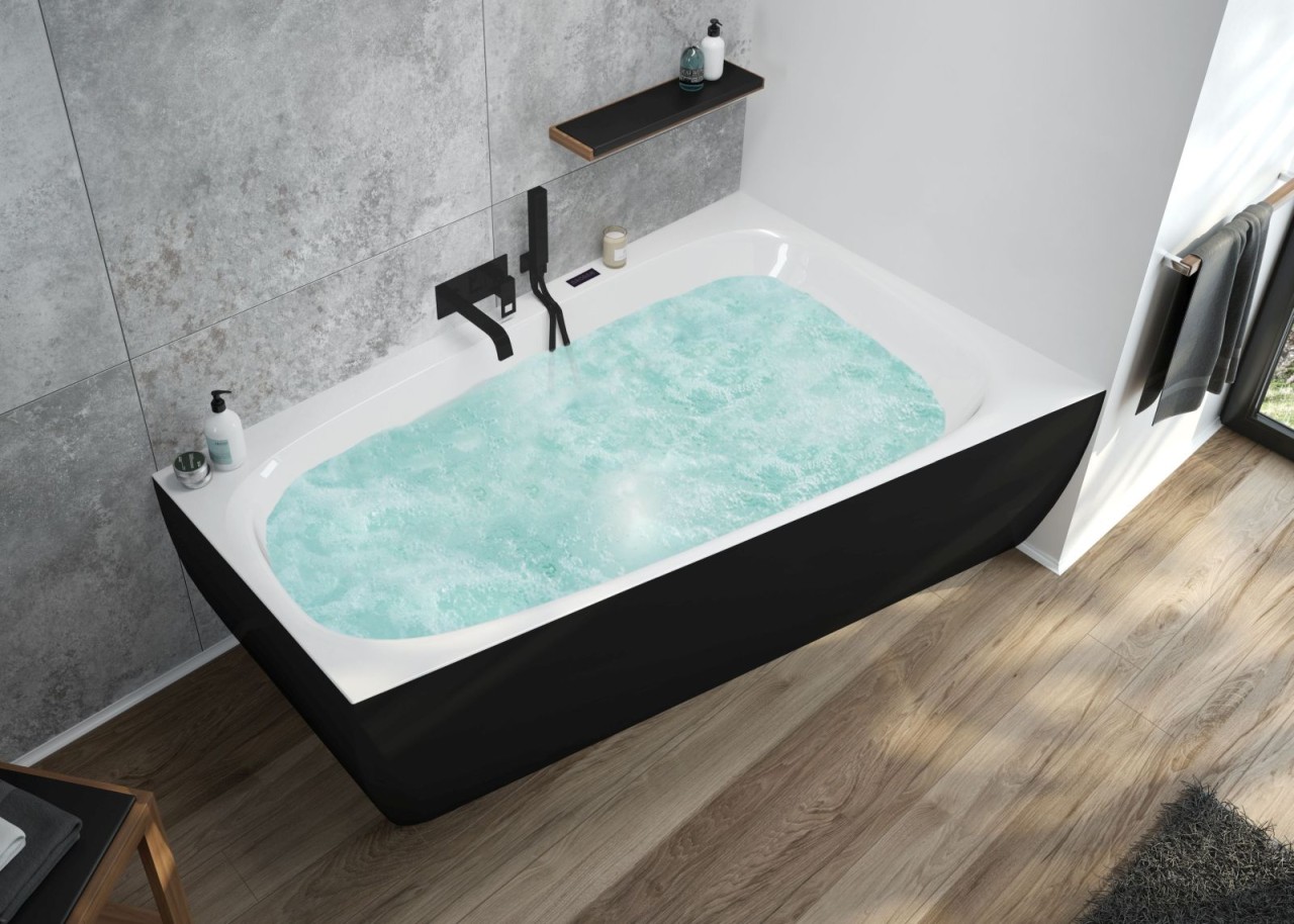 Hoesch Badewanne iSensi Trap 1800x1400 Monolith re. Überlaufschlitz, BiColor Weiß-Schwarz, 3876.111 3876.111 Image