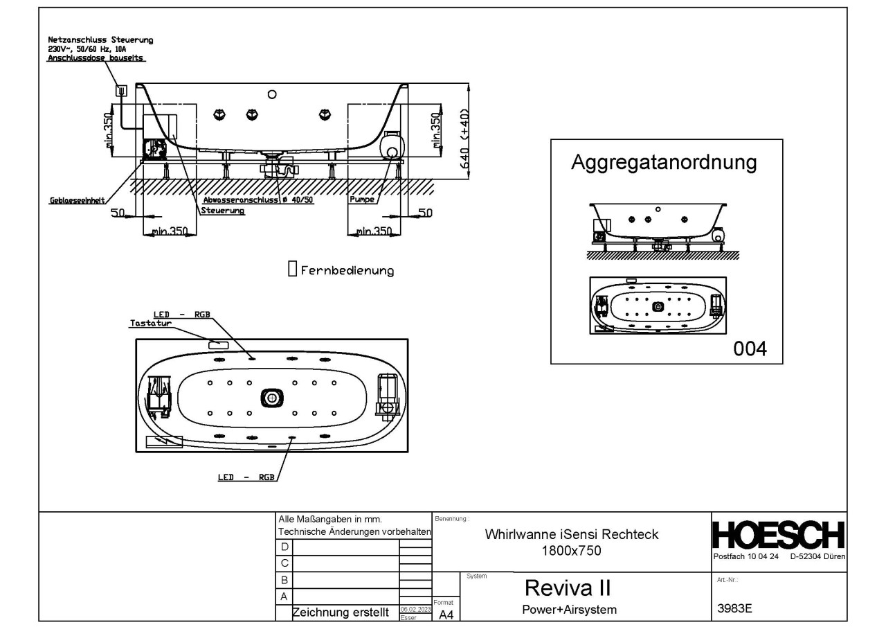 Hoesch Whirlpool iSensi Rechteck 1800x750 Reviva II, Weiß/verchromt/Motor re/li, 3983E.010305004 3983E.010305004 Image