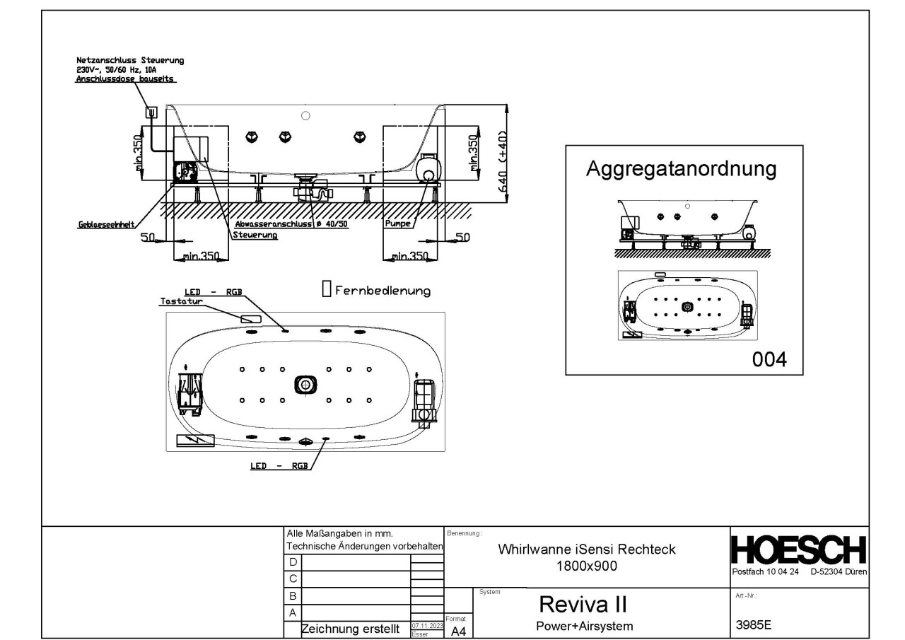 Hoesch Whirlpool iSensi Rechteck 1800x900 Reviva II, Weiß/verchromt/Motor re/li, 3985E.010305004 3985E.010305004 Image