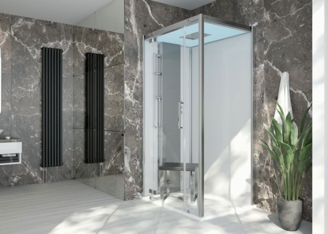 Hoesch DampfbadSensePerience 1200x900 li. Nische DW Solique Weiß m. Antir., Wände Schwarz, 535331.01 535331.010552 Image