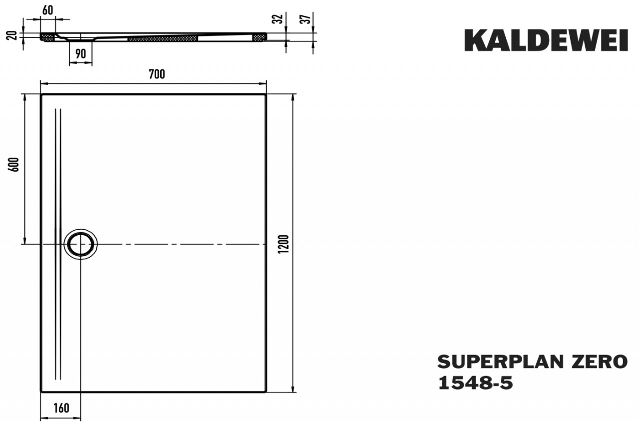 Kaldewei Duschwanne SUPERPLAN ZERO Mod.1548-5, 700 x 1200, alpin. matt,PEFF,Wt extrafl. 354847983711 Image