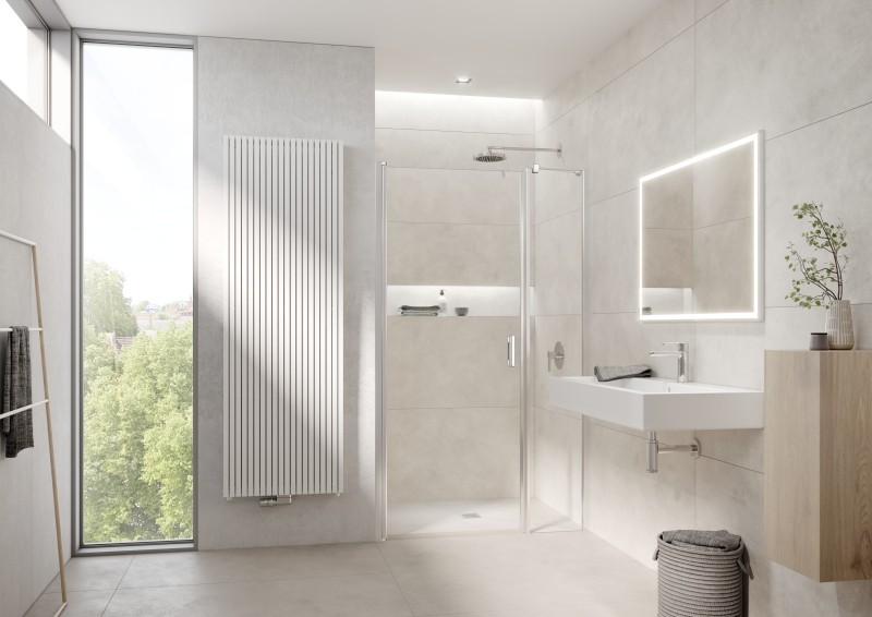 Kermi Pendeltür LIGA 1OL 0930x1850, silber hochglanz ESG klar mit KermiClean LI1OL09318VPK Image