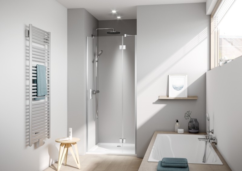 Kermi Schwingtür Liga SFR 0800x2000 BV: 780-810, silber hochglanz ESG klar LISFR08020VAK Image