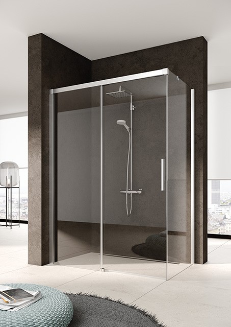 Kermi Gleittür Nica D2L 1530x1850, silber hochglanz, ESG klar mit KermiClean, NID2L15318VPK NID2L15318VPK Image