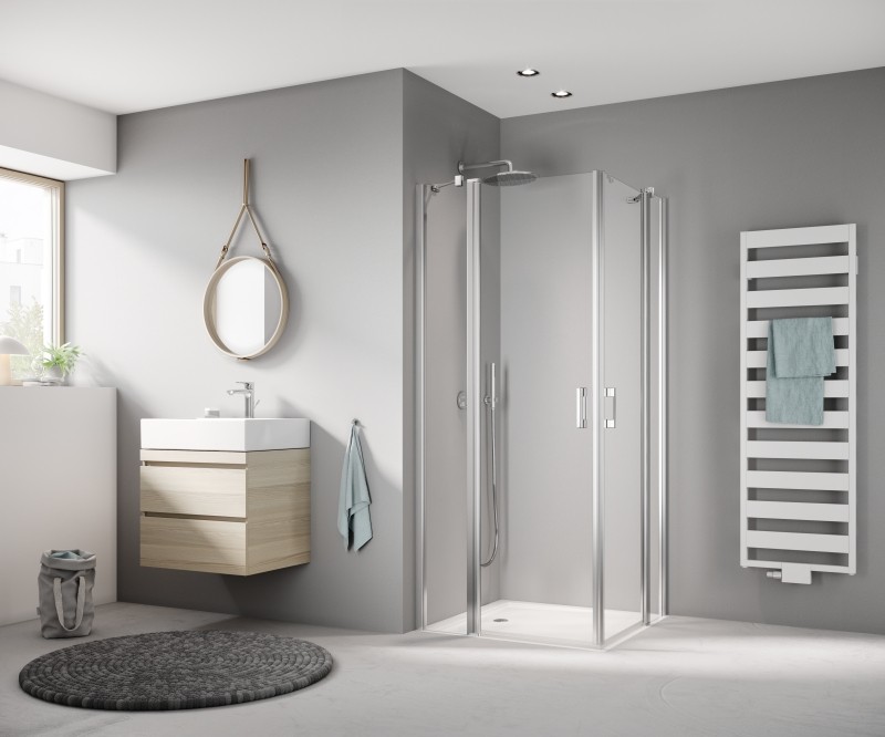 Kermi Eck-Halbteil rechts Liga EPR 1200x1850, silber mattglanz, ESG klar mit KermiClean LIEPR120181PK Image