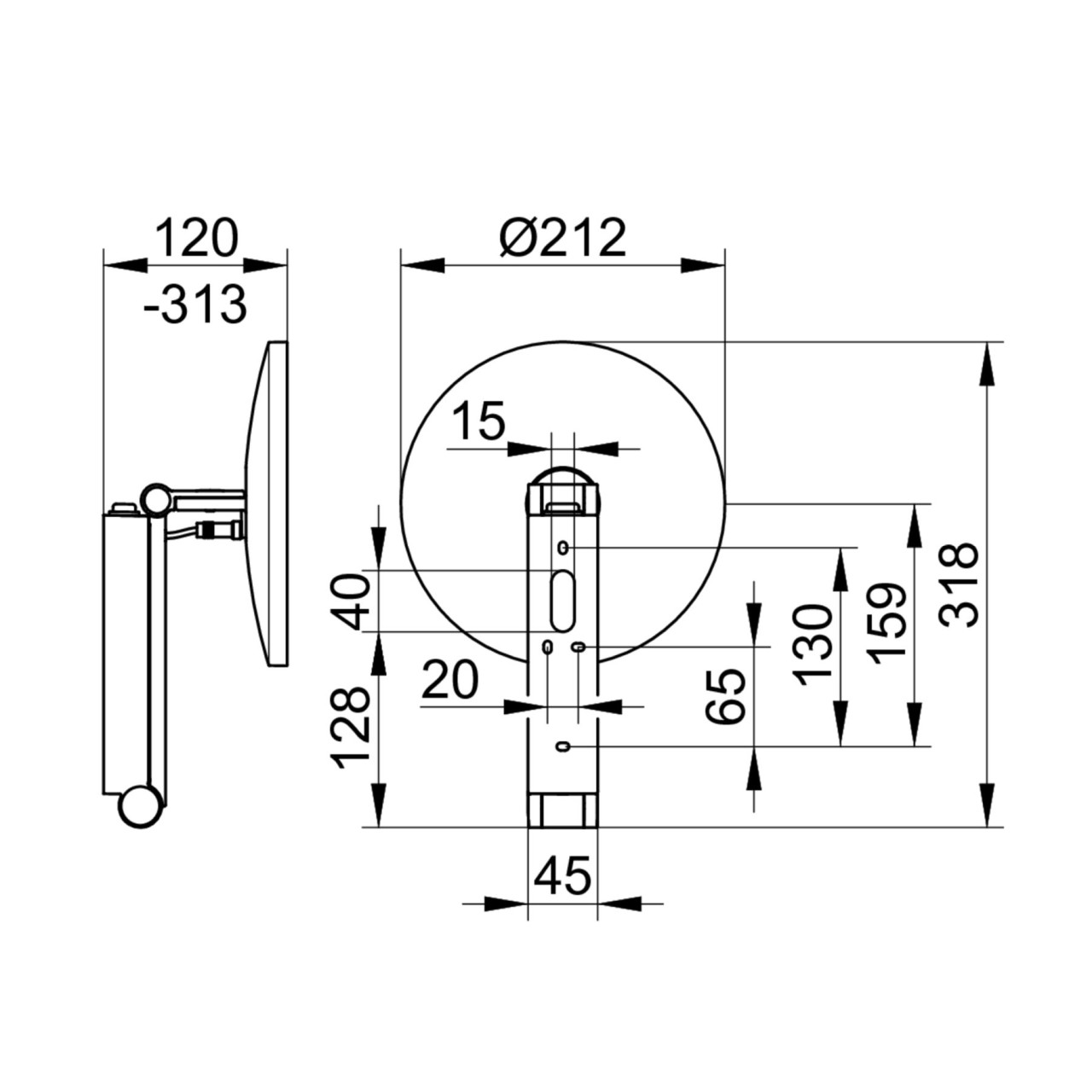 Keuco Kosmetikspiegel iLook_move rund 17612 beleuchtet, Wippschalter,Schwarzchrom gebürstet , 176121 17612139004