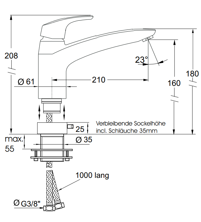 KAJA-MIX Plus Spültischarmatur m. Vollhebel, umlegbar , schwenkb. Gussauslauf, edelstahloptik 54822-ESO Image