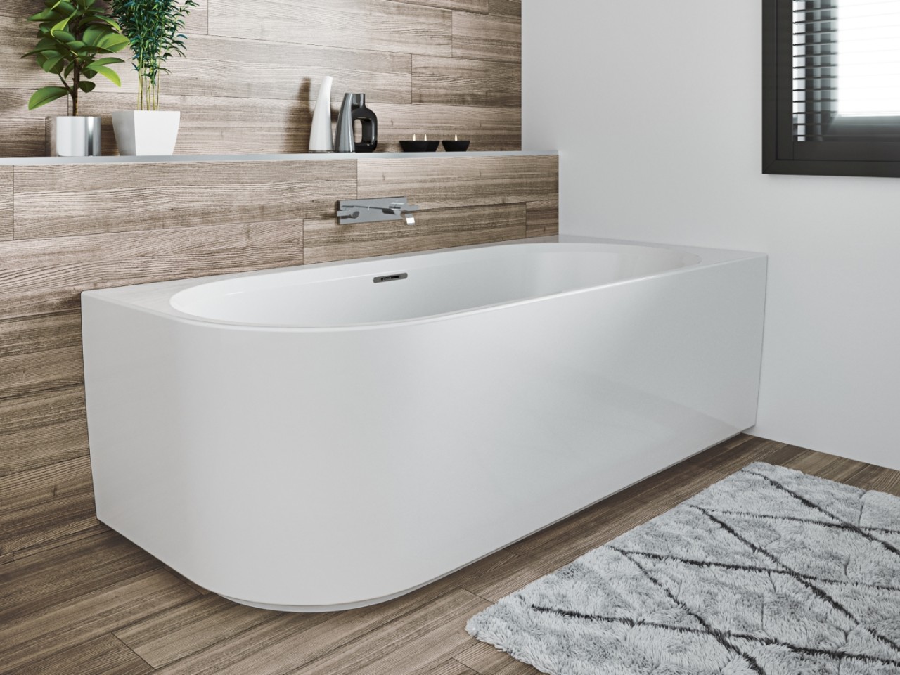 Riho wandstehende Badewanne Desire Corner 184x84 L seidenmatt weiß/s, B088004220 B088004220 Image
