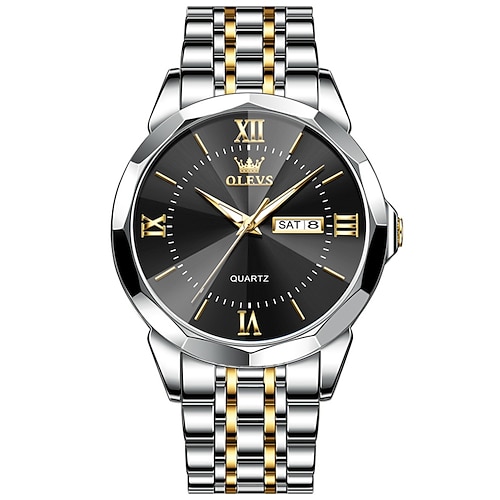 OLEVS Herren Quarz uhr Luxus Großes Ziffernblatt Modisch Geschäftlich leuchtend Kalender Date WASSERDICHT Edelstahlband Beobachten Image