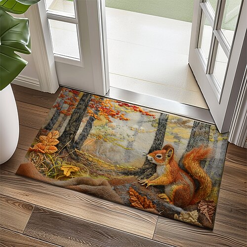 Herbst Quilt Wald Eichhörnchen Fußmatte Küchenmatte Bodenmatte rutschfeste Bereich Teppich ölfest Teppich Indoor Outdoor Matte Schlafzimmer Dekor Badezimmer Matte Eingangsteppich Image
