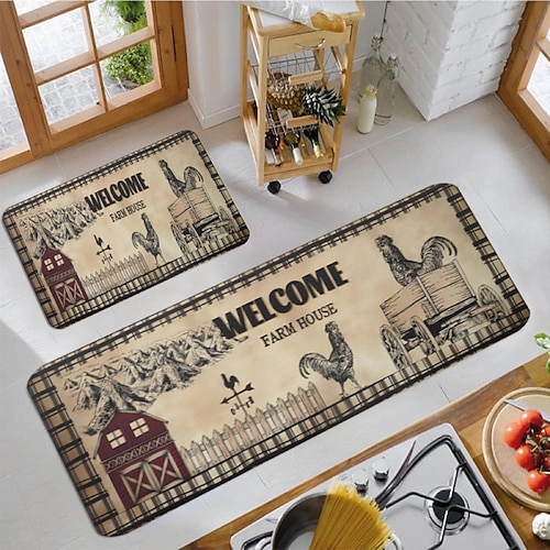 Bauernhaus Hühnerbereich Teppich Küchenmatte rutschfeste ölfeste Bodenmatte Wohnzimmerteppich Indoor Outdoor Matte Schlafzimmer Dekor Badezimmermatte Eingangsteppich Türmatte Image