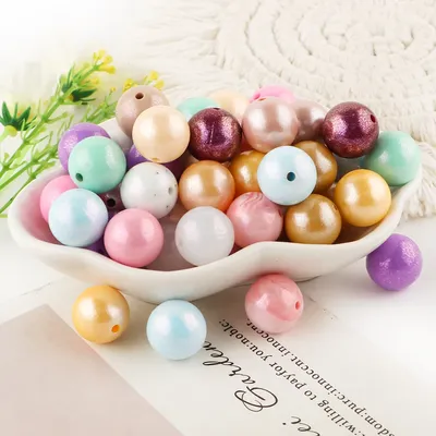 10Pcs 15mm New Pearlescence Silicone Beads Round Printed Beads DIY Keychain Pacifier Chain Jewelry