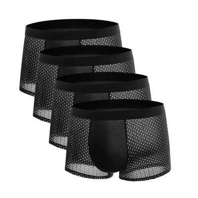 4 stücke männer Unterwäsche Eis Seide Mesh Männer Boxershorts Plus Größe Höschen Solide Sexy Männer Boxer Sommer Atmungsaktive Intime unterhose Image