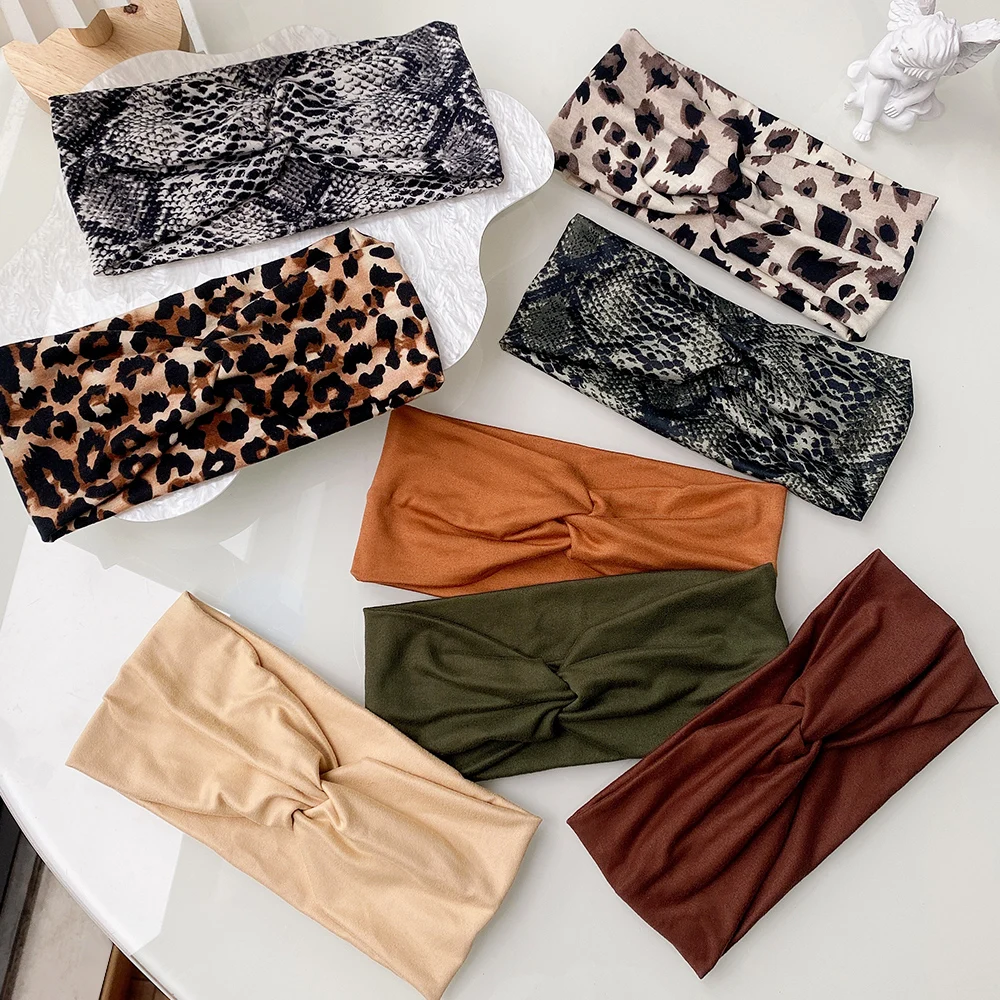 Mode Frauen Kreuz Einfarbig Haar Bands Mädchen Leopard Print Blume Stirnbänder Mode Vintage Turban Machen Up Haar Zubehör Image