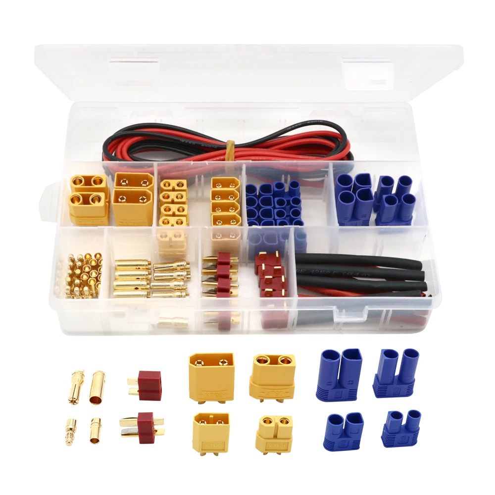 76 stücke T Stecker/XT60/XT90/EC3/EC5 Männlich & Weiblich Stecker Adapter Anschlüsse Kit 14AWG Silikon Draht und Schrumpfschlauch Für RC Teil Image