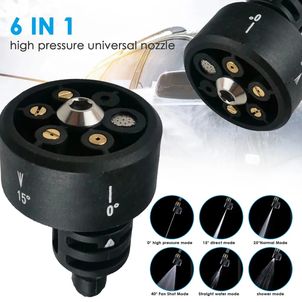 6 in 1 einstellbare Düse für 1/4 Zoll Hochdruck-Akku-Waschmaschine Reiniger Wasser pistole Teile Schlauch düse