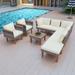 9 Piece Patio Rattan Furniture Set, Outdoor Conversation Set, Sectional Sofa Set with Coffee Table, Dining Set for Yard