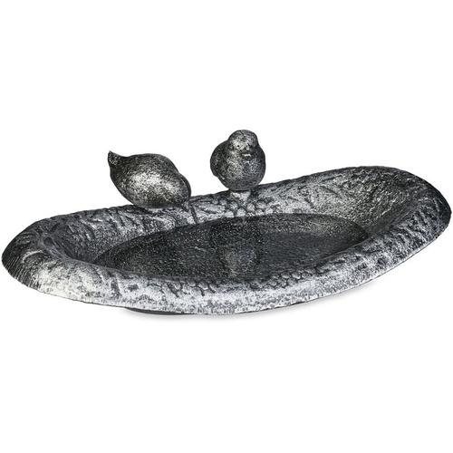 Vogeltränke Gusseisen, Gartendeko, HxBxT: 6,5 x 24 x 12,5 cm, Vogelfutterstelle, Wasserschale