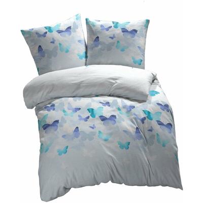 Mako Satin Bettwäsche Lilu Schmetterlinge Blau 155x220 cm + 80x80 cm - Blau - Etérea