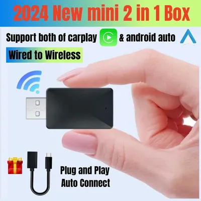 Wired to Wireless Carplay&Android Auto AI Box 2 in 1 Mini Adapter Plug And Play Dongle Fast Connect