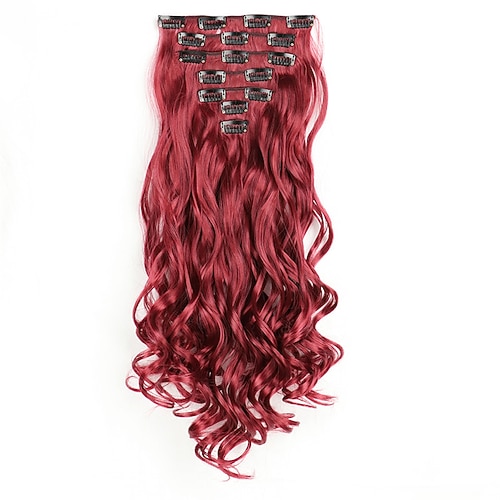 7pcs / set 22 Haarteil wellig lockig 16 Clips in falschem Styling Haar synthetischer Clip in Haarverlängerungen hitzebeständig für Frauen Mädchen Image