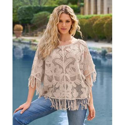 Boston Proper - Neutral - Crochet Slouchy Fringe Poncho - XS/Small