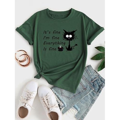 Damen T-Shirt 100% Baumwolle Casual Kurzarm Grün Sommer