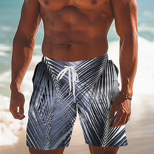 Herren Blatt Tropische Pflanzen Badeshorts Boardshorts Badeshorts Shorts Kurze Hosen Mittlere Taillenlinie Modisch Strassenmode Designer Casual Täglich Festtage Tasche Kordelzug Elastische Taille Image