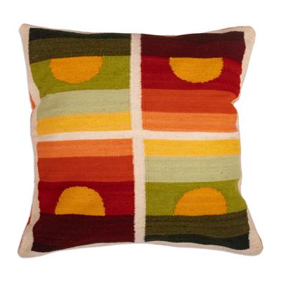 Sunrise Sunset,'100% Wool Cushion Cover with Four Solar-Themed Panels'