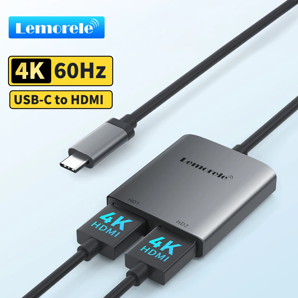 Lemorele 2-Port-USB-C-Hub zu Dual HDMI 4K 60 Hz Dual-Screen-Erweiterung Typ C Dockingstation für MacBook Laptop Handy PC Image