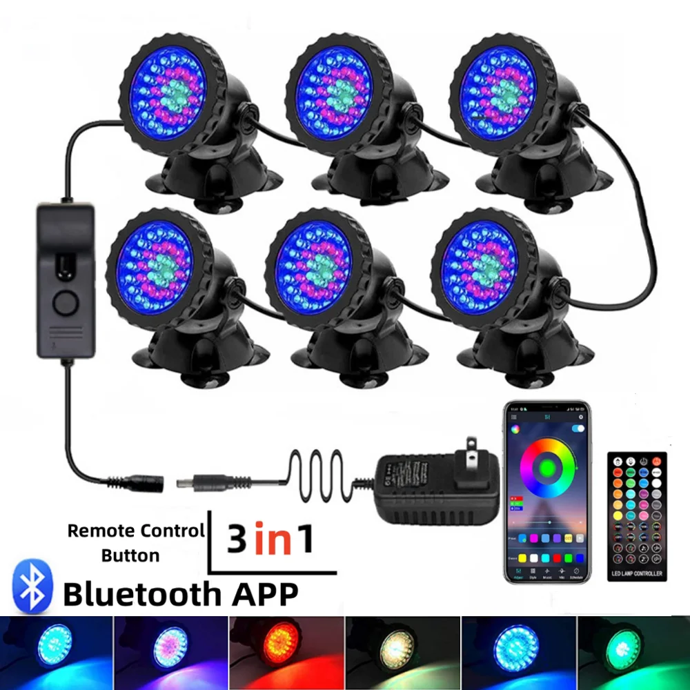 IP68 Wasserdichte LED Unterwasser Licht Bluetooth APP Fernbedienung Nacht Lampe Schwimmbad Brunnen Teich Aquarium Spot Licht Image