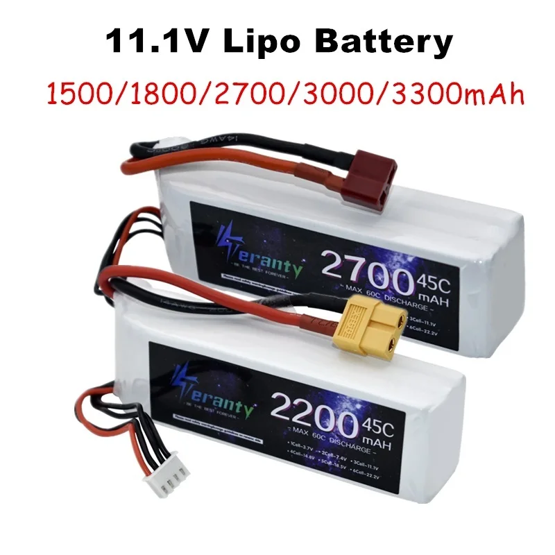 3S 11,1 V LiPo-Akku 45C/60C 1500 mAh 1800 mAh 2200 mAh 2700 mAh 3000 mAh 3300 mAh mit T Deans XT60 Stecker für RC Auto Flugzeug Boot Image
