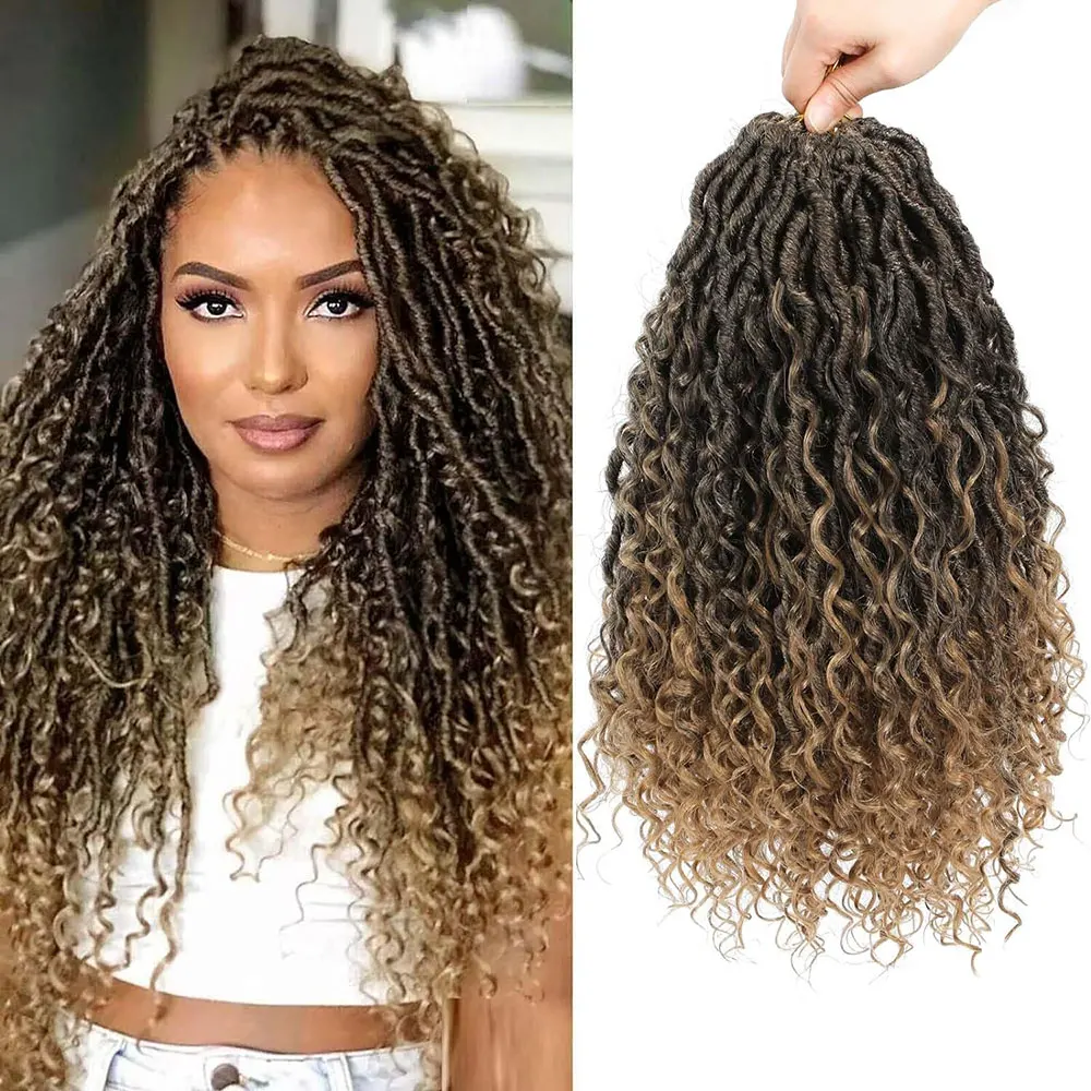 14" Faux Locs Häkelhaar, vorgeschlungen, 8er-Pack, synthetisches Goddess Locs Häkelhaar mit lockigen Enden, Boho-Häkel-Locs für schwarze Frauen Image