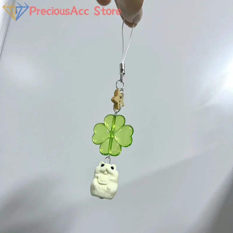 Grünes glückliches vierblättriges Kleeblatt, fliegender Murmeltier, Hamster-Schlüsselanhänger, Glücksklee, Handy-Lanyard-Anhänger, Schlüsselanhänger, Zubehör, Geschenke Image