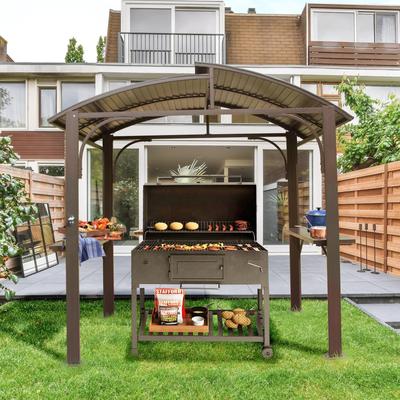 8x5FT Arc Roof Grill Canopy w/Double Galvanized Steel Roof & 2 Shelves