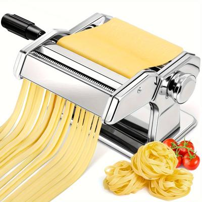 TEMU Manual Pasta Maker Machine, Stainless Steel Pasta Roller And Cutter With 7 Adjustable Thickness Settings, Dual Width Noodle Maker For Pasta, Spaghetti, , Lasagna Image