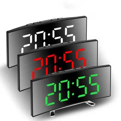 Creative Curved Electronic Clock LED Large Screen Mirror Alarm Clock Students Silent Multifunctional