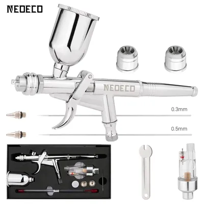 Pistol Grip Airbrush Kit 0.3mm/0.5mm with Fan Cap 15CC Fluids Cups Efficiency for Car Model DIY