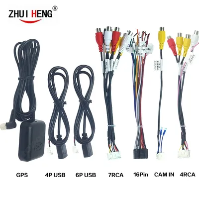 2 din Car Radio Stereo RCA Cable Auto-radio Adapter Microphone USB cable Output AUX Rear view input