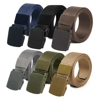 Men's Canvas Belt Plastic Buckle Metal-Free Tactical Waist Belt Outdoor Hiking Webbing Nylon Belt Women's Belt Neutral Belts New
