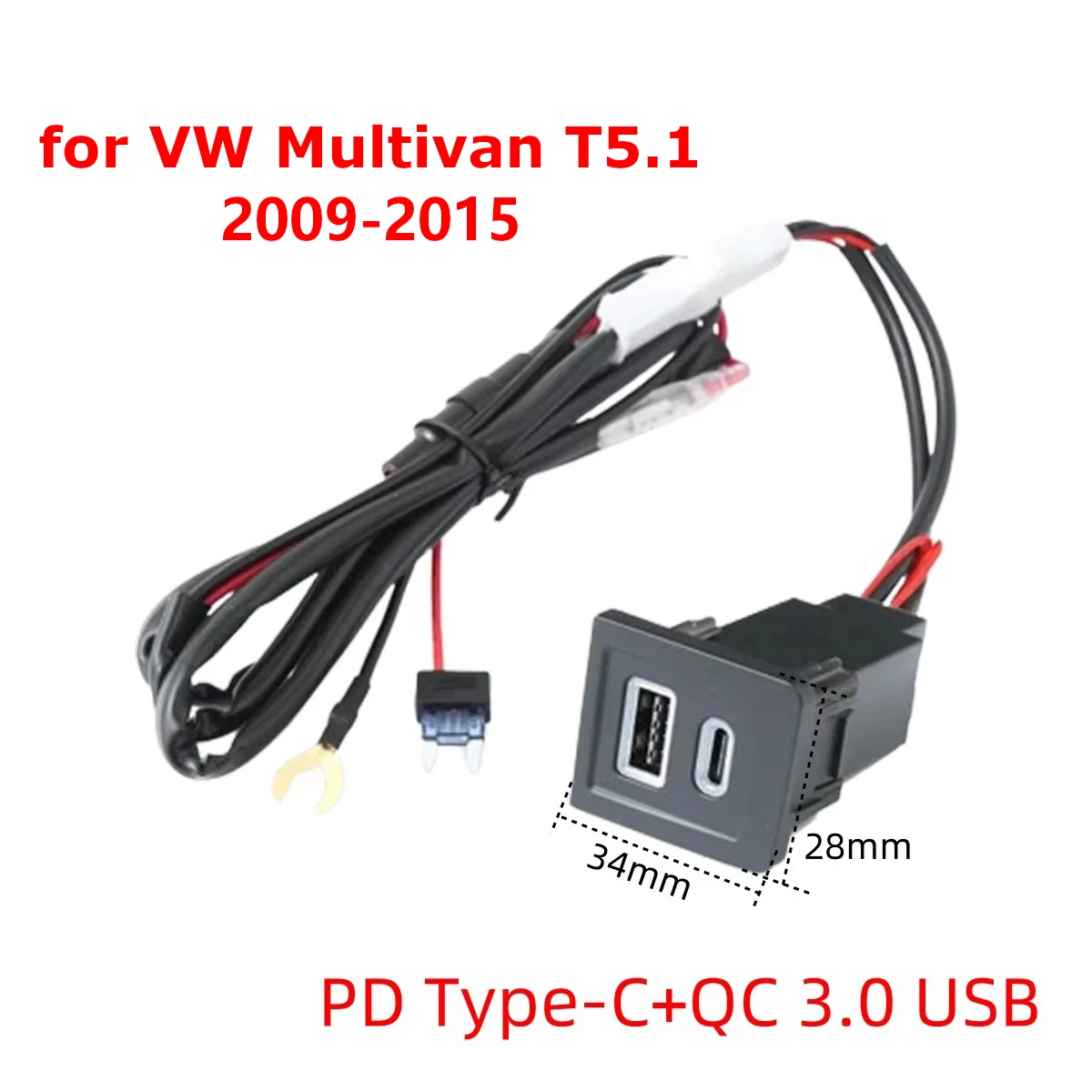 PD Typ-C + QC 3.0 USB Auto-Zentralsteuerung unten rechts Loch Schnellladebuchse für VW Multivan T5 T5.1 2009–2015 Image