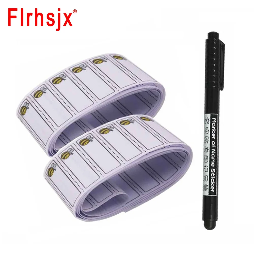 100/200 pièces lavables fer sur étiquettes de nom + 1pc stylo gratuit étiquettes à motif d'abeille pour vêtements étiquettes de vêtement étiquette de vêtements pour enfant bricolage