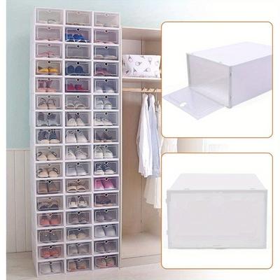 TEMU 24/20pcs Shoe Storage Boxes Clear Plastic Clamshell Stackable Shoe Organizer Box Container Closet Shelf Easy To Diy For Fully Utlise Image