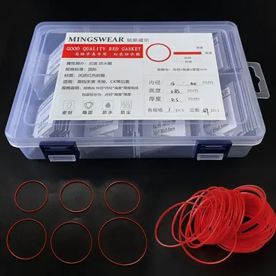 [total 49pcs] Red Gasket 16-40mm Dia High 0.85 0.9mm Thick 0.5 0.6mm Watch Gasket Parts For Back