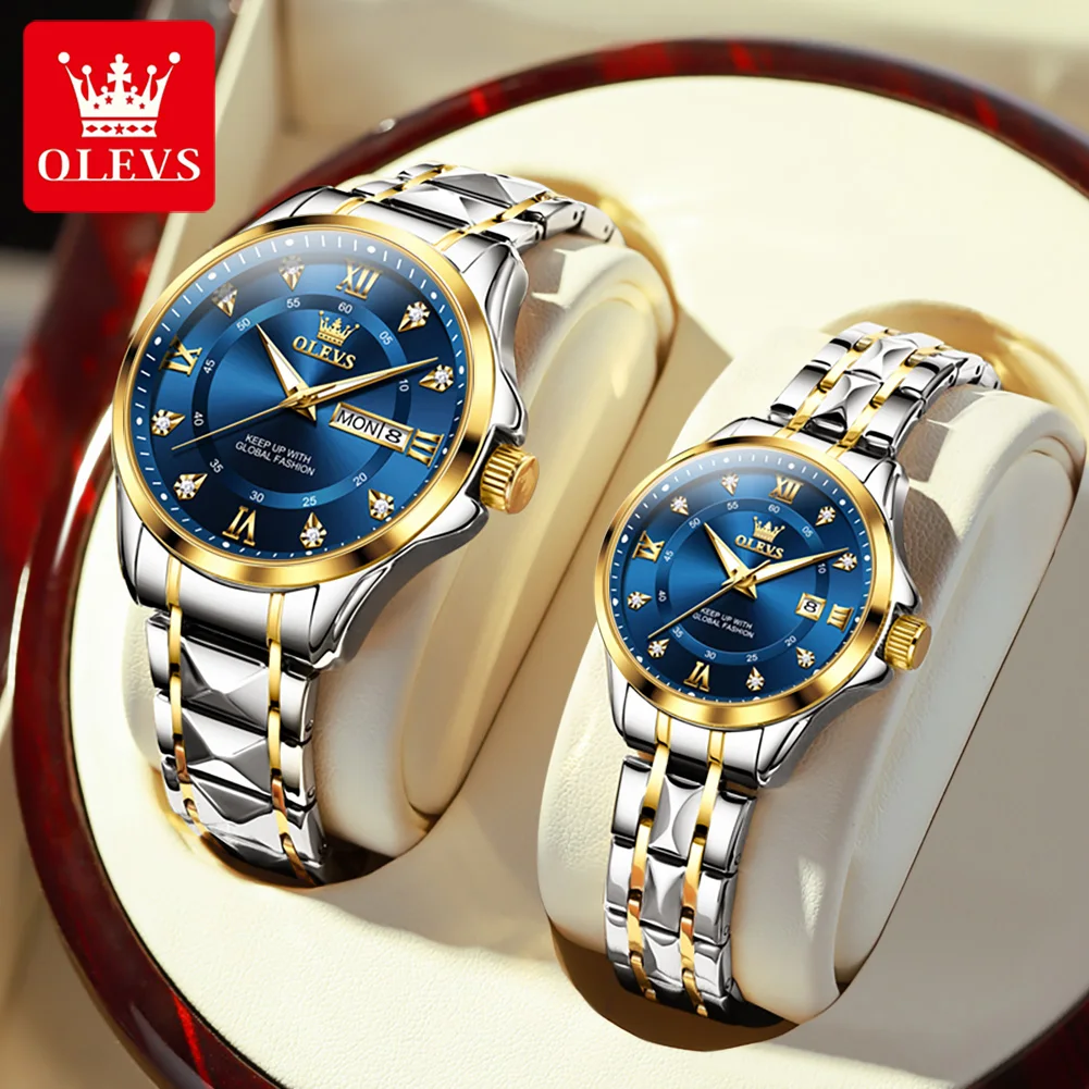 OLEVS 2906 Fashion Date Quarzo Coppia Orologi Diamond Top Brand Orologio di lusso per uomo Donna Orologio da polso impermeabile in acciaio inossidabile