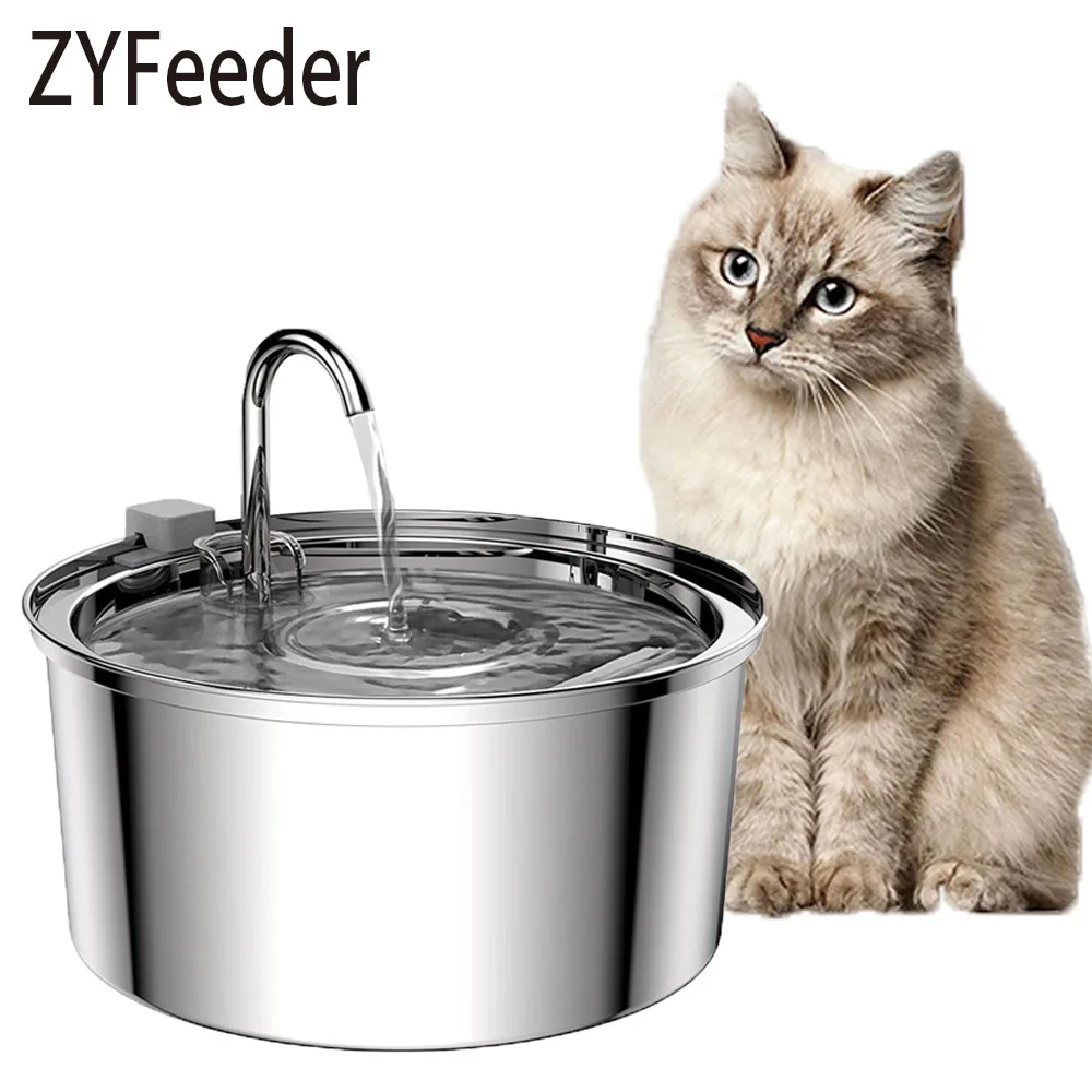 Edelstahl Haustier Wasser Feeder Katze Automatische Wasser Brunnen USB Elektrische Stummschaltung für Katze Hund Filter Brunnen Smart Trinken Schüssel Image